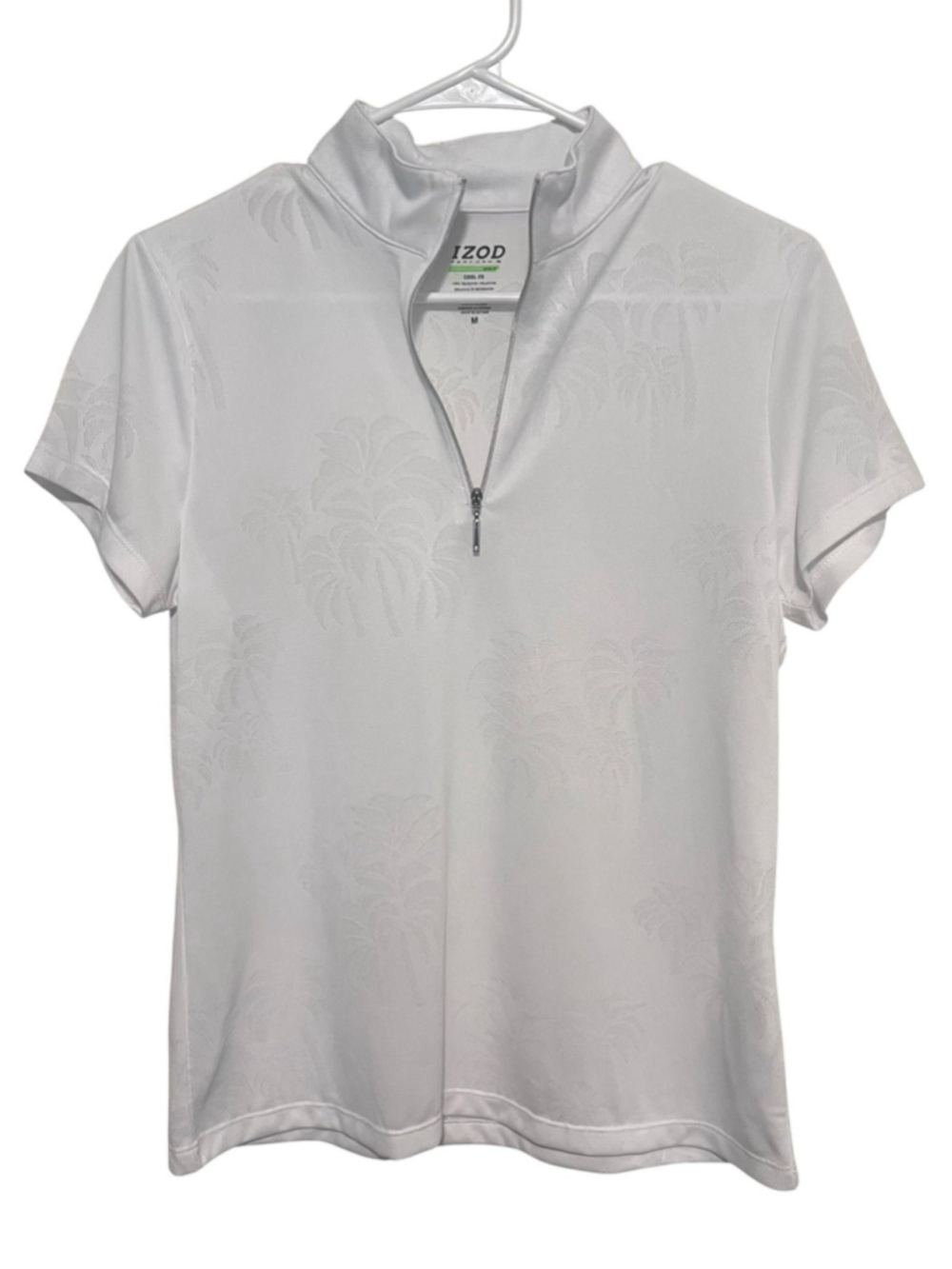 Izod Golf Pullover Polo Shirt Women’s Medium White 1/4 Zip Cool-FX Palm Tree